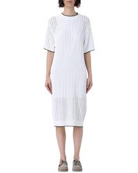 Brunello Cucinelli - Weiße A-Linie Midi-Kleid - Lyst