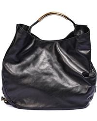 Moschino - Tassen ,Zwart ,Leer Zwarte Leren Hobo Tas Met Metalen Handvat - Lyst