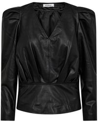 co'couture - Blusa negra de cuero con mangas abullonadas y detalles elegantes - Lyst