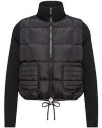 Moncler - Truien & Vesten ,Zwart ,Wol Gebreide Cardigan Met Rits En Vierkante Quilt - Lyst