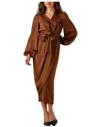 Notre-v - Kleedjes ,Bruin ,Polyester Bruine Midi Jurk Voor Herfst/Winter - Lyst