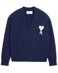 Ami Paris - Truien & Vesten ,Blauw ,Katoen De Coeur Cardigan - Lyst