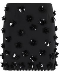 Semicouture - Bloemen Paillet Mini Rok Zwart - Lyst