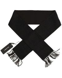 Dolce & Gabbana Wool Silk Striped Pattern Scarf - Zwart