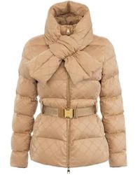 Elisabetta Franchi - Daunenjacke Aus Jacquard-Voile-Gewebe Mit Gürtel - Lyst