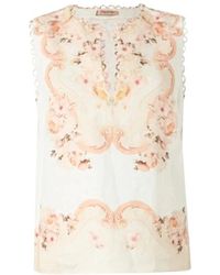 Twinset - Bloemige V-Hals Mouwloze Linnen Top - Lyst