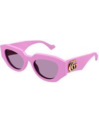 Gucci - Rosa cateye sonnenbrille für frauen mit logo-geprägten bügeln - Lyst