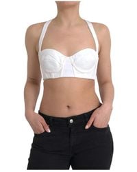 Versace - Tops ,Wit ,Nylon Viscose Bustier Mouwloze Cropped Top - Lyst