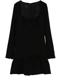 Pinko - Kleedjes ,Zwart ,Polyester Zwarte Midi Jurk Met Vierkante Halslijn - Lyst