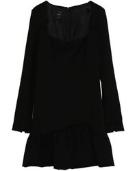 Pinko - Kleedjes ,Zwart ,Polyester Zwarte Midi Jurk Met Vierkante Halslijn - Lyst