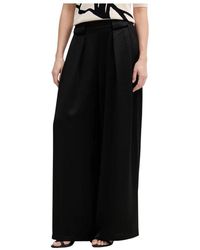 DKNY - Broeken ,Zwart ,Polyester Broek Met Wijde Pijpen En Hoge Taille - Lyst