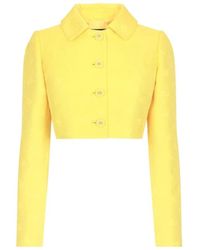 Dolce & Gabbana - Jassen ,Geel ,Gele Monogram Jacquard Cropped Jas - Lyst