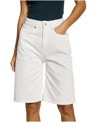 Pepe Jeans - Korte Broeken ,Wit ,Denim Witte Denim Bermuda Shorts Voor Vrouwen - Lyst