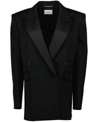 Saint Laurent - Jassen ,Zwart ,Wol Oversized Wollen Blazer - Lyst