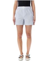 The Attico - Korte Broeken ,Blauw ,Katoen Short Popeline Striped - Lyst