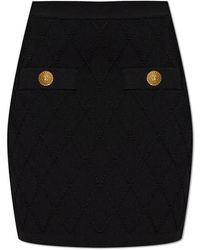 Balmain - Rokken ,Zwart ,Leer Korte Rok Met Decoratieve Zakken - Lyst