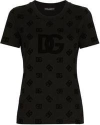 Dolce & Gabbana - T-Shirt Aus Jersey Mit Geflocktem Dg-Logo Allover - Lyst