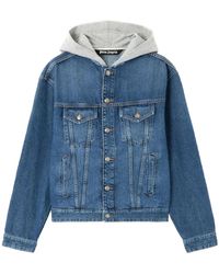Palm Angels - Jassen ,Blauw ,Denim Curved Logo Hooded Denim Jacket - Lyst