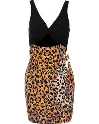 Just Cavalli - Kleedjes ,Veelkleurig ,Polyester Cady Mini-Jurk Met Luipaardprint - Lyst