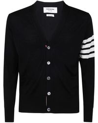 Thom Browne - Gestreifte Merino-Woll-Cardigan Mit V-Ausschnitt - Lyst