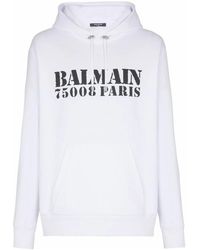 Balmain - Hoodies & Sweatvesten ,Wit ,Katoen Stamp Printed Hoodie - Lyst