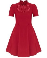 McQueen - Kleedjes ,Rood ,Leer Jurk Met Opstaande Kraag - Lyst