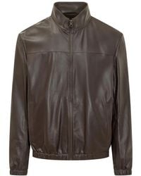 BOSS - Jassen ,Bruin ,Leer Nappa Leren Jas - Lyst
