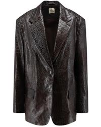 Alysi - Jassen ,Bruin ,Katoen Leren Blazer - Lyst