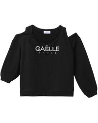 Gaelle Paris - Hoodies & Sweatvesten ,Zwart ,Katoen Asymmetrische Trui Met Lange Mouwen En Helder Logo - Lyst