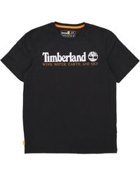 Timberland - Tops ,Zwart ,Katoen Zwart T-Shirt Met Logo Op De Voorkant - Lyst