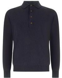 Kangra - Tops ,Blauw ,Katoen Polo Van Wol En Katoen Met Knopen - Lyst