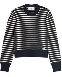 Ami Paris - Blauer gestreifter pullover mit knopfdetails - Lyst