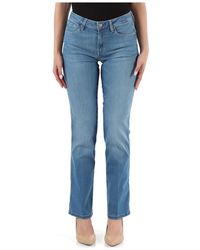 Guess - Jeans mid rise straight con logo strass - Lyst