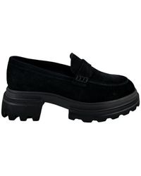 Hogan - Schoenen ,Zwart ,Leer Zwarte Loafer Met Tankzool - Lyst