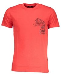 Roberto Cavalli - Tops ,Rood ,Katoen Rode Katoenen Print Logo T-Shirt - Lyst