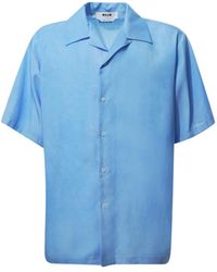 MSGM - Overhemden ,Blauw ,Bowling Shirt Met Korte Mouwen - Lyst