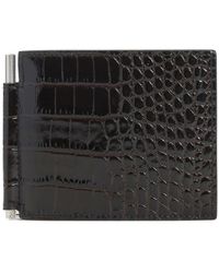 Tom Ford - Accessoires ,Bruin ,Leer Bi-Fold Portemonnee Met Krokodillenprint - Lyst