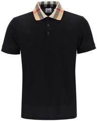Burberry - Tops ,Zwart ,Katoen Polo Shirt Met Check Kraag Van Katoen - Lyst