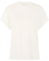 Marc Cain - Tops ,Wit ,Katoen T-Shirt Met Korte Mouwen En Hotfix-Steentjes - Lyst