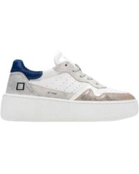 Date - Schoenen ,Grijs ,Suède Zilveren Leren Sneakers Met Suède Inzetstukken - Lyst