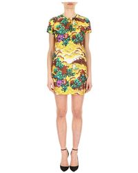 DSquared² Printed Silk Dress - Geel