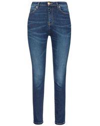 Pinko - Jeans skinny in denim stretch blu scuro con ricamo sul retro - Lyst