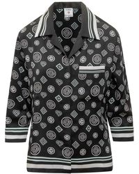 CASABLANCA - Overhemden ,Zwart ,Monogram Pyjama Silk Satin Shirt - Lyst