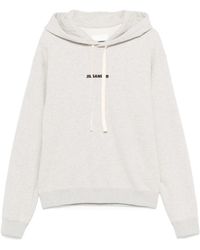 Jil Sander - Hoodies & Sweatvesten ,Grijs ,Katoen Grijze Logo Sweatshirt Met Trekkoordcapuchon - Lyst