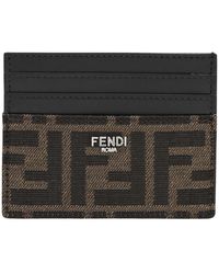 Fendi - Accessoires ,Bruin ,Katoen Ff Jacquard Kaarthouder - Lyst