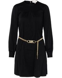 Michael Kors - Mini vestido negro de satén con cinturón ajustable con logo - Lyst