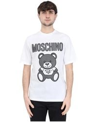 Moschino - T-shirt bianca in cotone organico con stampa teddy bear effetto rete - Lyst