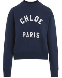 Chloé - Hoodies & Sweatvesten ,Blauw ,Katoen Blauwe Sweatshirt Voor Vrouwen Casual Stijl - Lyst