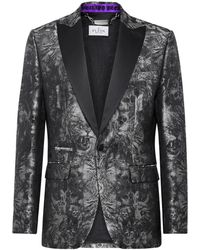 Philipp Plein - Jassen ,Zwart ,Polyester Jacquard Blazer Lord Fit Gothic Plein Met Kristallen - Lyst