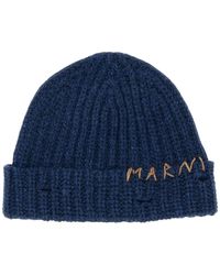 Marni - Gerippte Mütze Mit Handgesticktem Logo - Lyst
